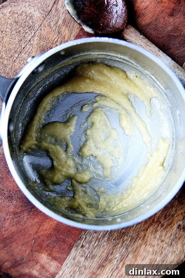 MFK Fisher's Comforting Potato Soup 5 The process of making a roux: butter and flour cooking together to create a thickening agent for the creamy potato soup.