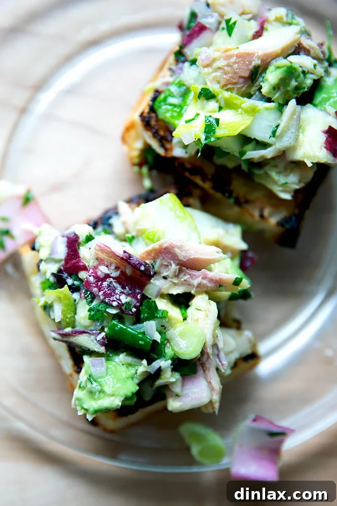 Creamy Avocado Smoked Trout Toasts 14 An inviting overhead shot of the smoked trout and avocado salad toasts, ready to be enjoyed.