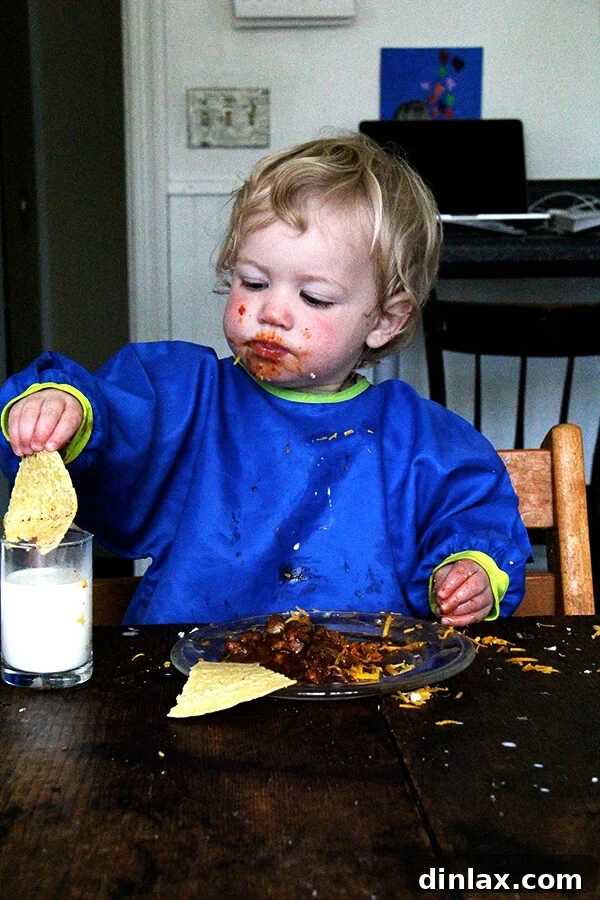 Tig, dunking tortillas into milk. 