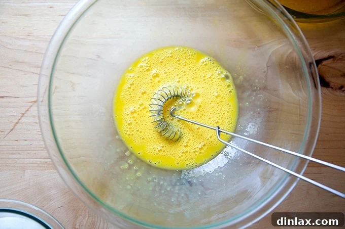 A bowl of well-beaten eggs, light and airy.