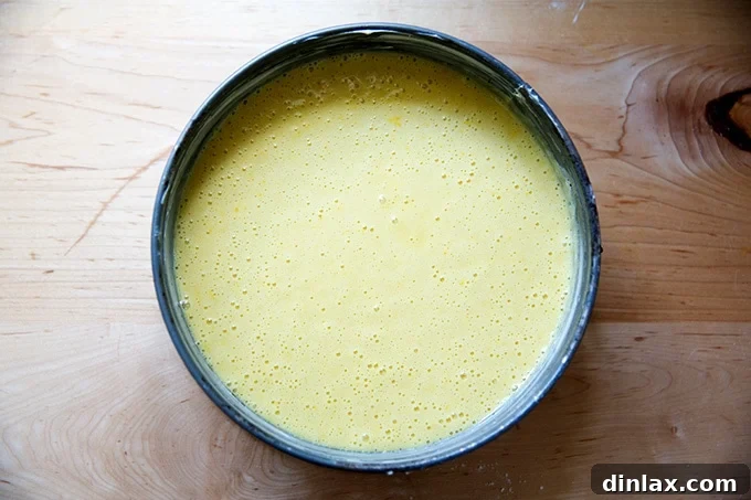 Unbaked orange and olive oil cake batter in a springform pan, ready for the oven.