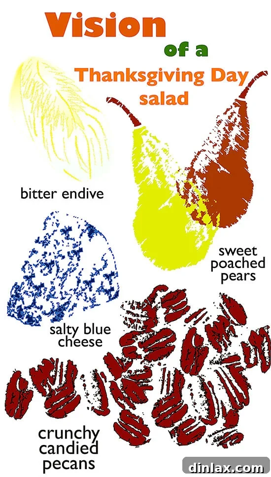 Thanksgiving Salad Thanksgiving Salad with Candied Pecans, Poached Pears, Blue Cheese, and Endive