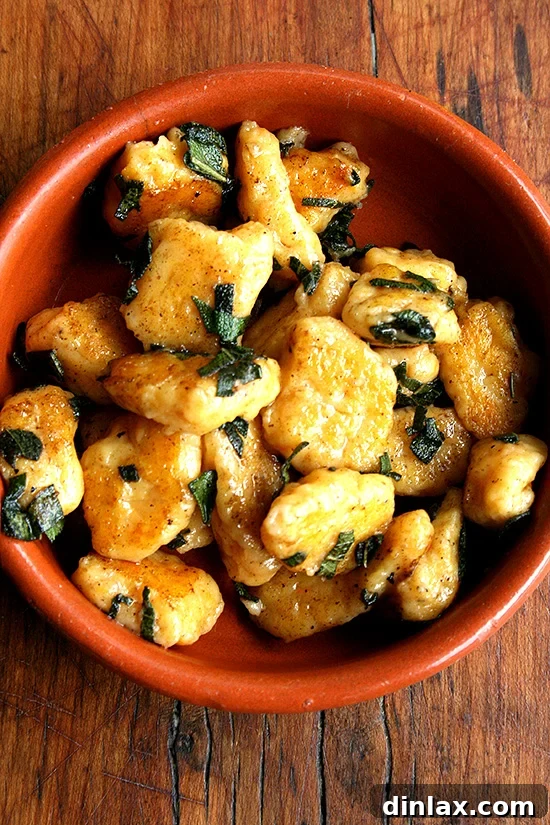 Butternut squash gnocchi with sage brown butter, a comforting fall dish.