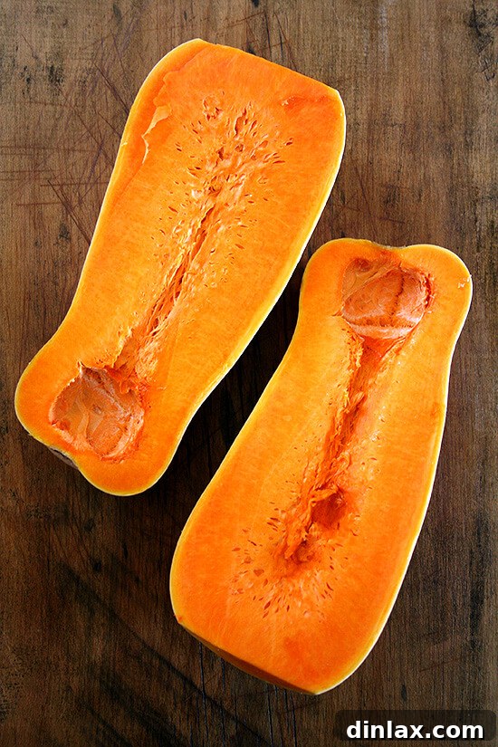 A perfectly roasted butternut squash, ready to be pureed for gnocchi dough.