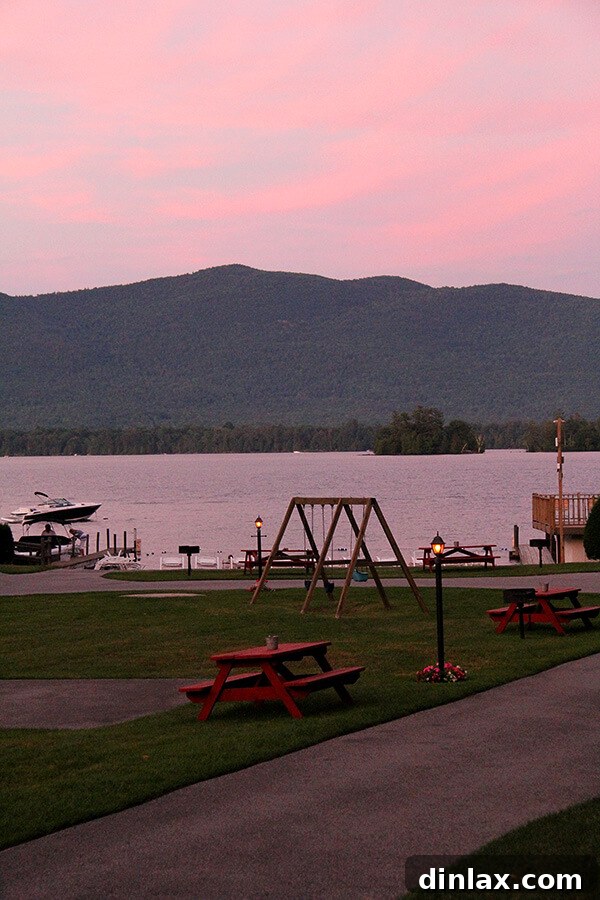 Stunning Lake George sunset A breathtaking Lake George sunset, painting the sky with warm, vibrant colors, offering a perfect end to a beautiful day.