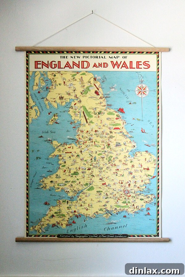 Cavallini England and Wales Poster, depicting a vintage map.