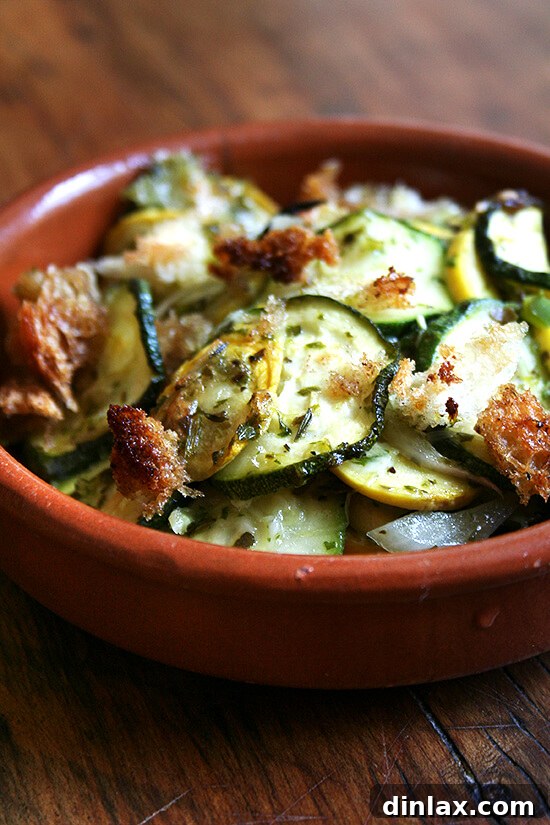 Summer Squash Gratin: A Vegetarian Delight Delicious Summer Squash Gratin with Salsa Verde and Gruyere, a perfect vegetarian entrée or side dish.