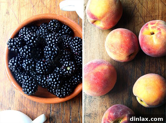 Fresh Blackberries and Peaches A selection of fresh, ripe blackberries and peaches, likely from a CSA, showcasing vibrant seasonal produce.