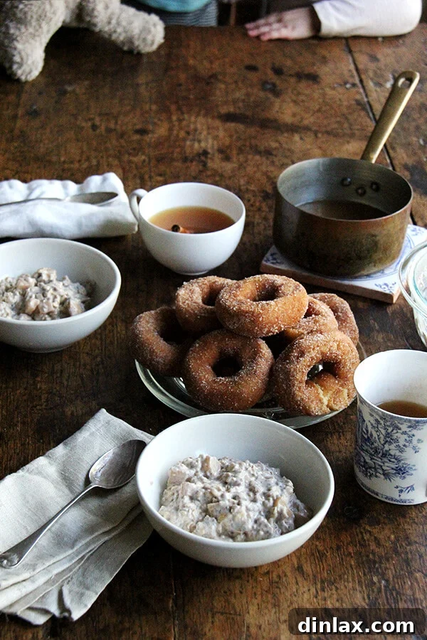 A close-up shot of a bowl of apple pie overnight oats, topped with chopped nuts and cinnamon.