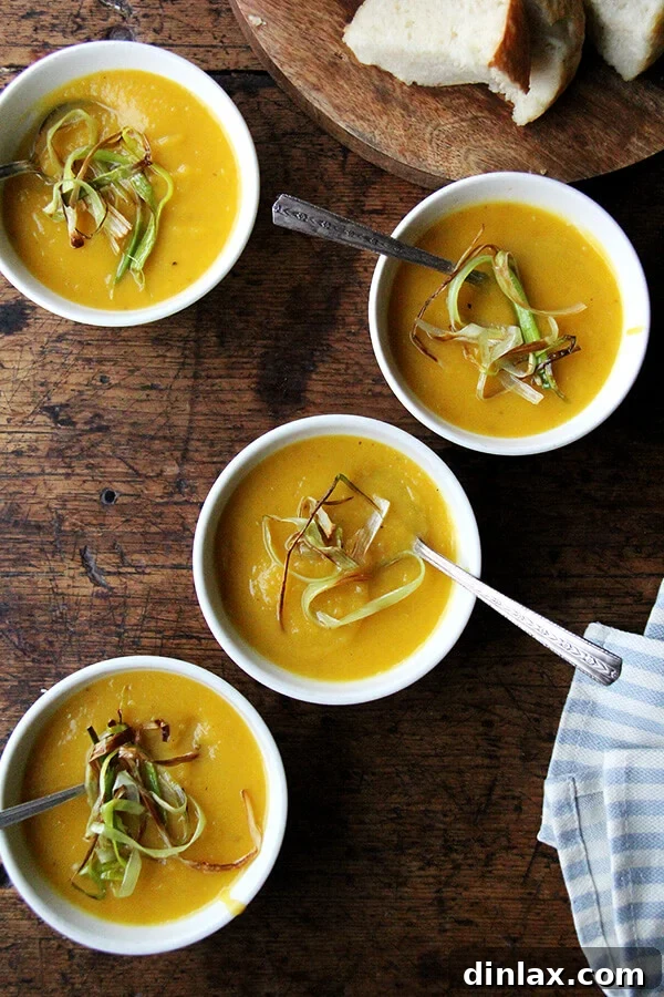 Autumn Glow Butternut Apple Slow Cooker Soup 2 Slow cooker butternut squash soup with apple and coconut milk in bowls.