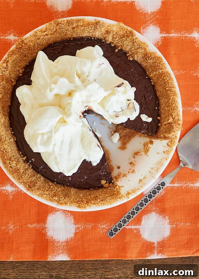 Chocolate pudding pie, a recipe featured in Jenny Rosenstrach's book, illustrating a blend of tradition and experimentation.