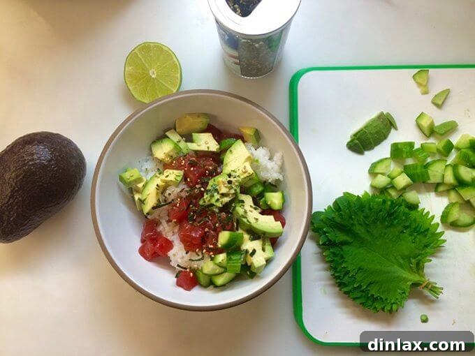 Homemade sushi bowl with salmon, a new family dinner favorite in Jenny Rosenstrach's household.