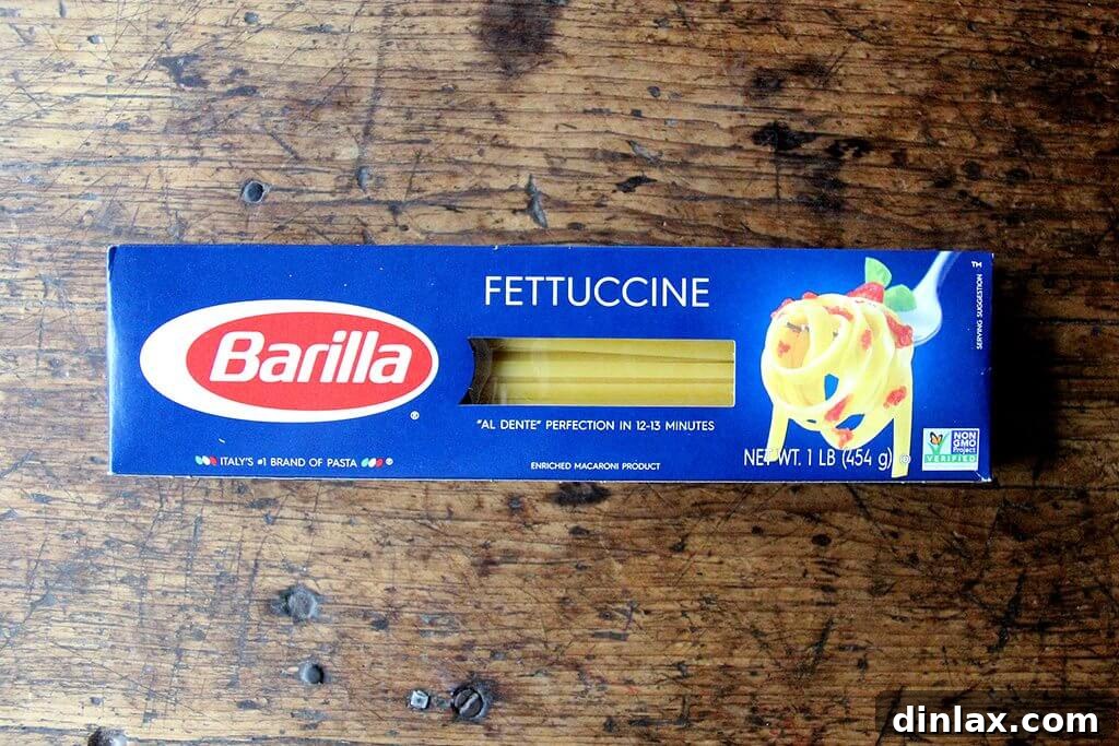 Dried fettuccine noodles, suitable for sesame noodle recipes.