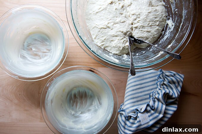 Homemade Bread Made Easy 10 Dividing the deflated dough into two equal portions using forks.