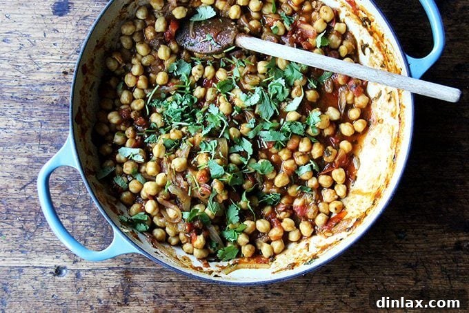 Sweet and Savory Chickpea Tagine with Tomato Jam and Roasted Delicata Squash 15 Finished Chickpea Tagine in the Le Creuset braiser, garnished with a generous sprinkling of fresh cilantro for color and aroma.