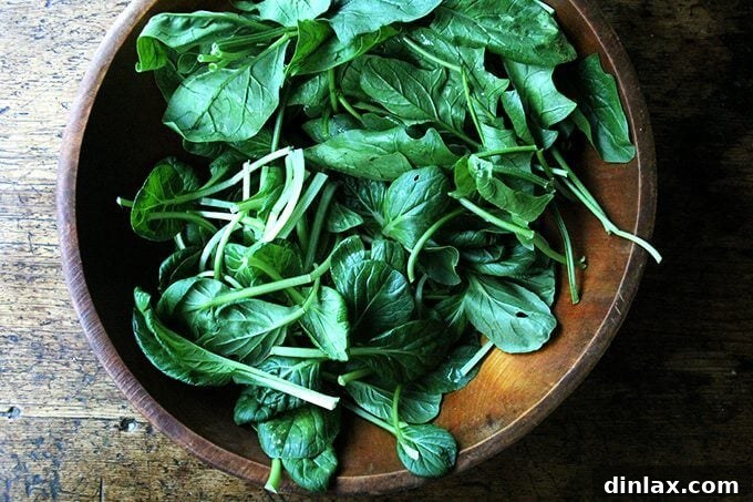 A large bowl filled with an assortment of dark, leafy greens, ready for preparation.