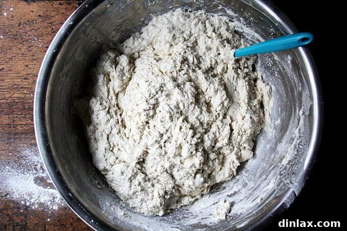 Dough visibly doubled in bulk after its first rise in a covered bowl.