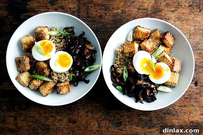 Your Ultimate Instant Pot Brown Rice: Perfect and Flavorful 13 Two bowls of perfectly cooked Instant Pot brown rice topped with soft-boiled eggs and fresh greens, showcasing a complete meal.