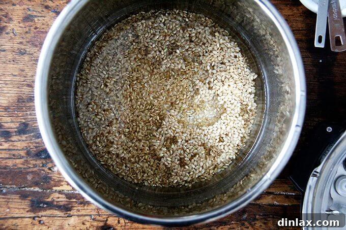 Your Ultimate Instant Pot Brown Rice: Perfect and Flavorful 4 An Instant Pot filled with water, salt and brown rice, ready for cooking.