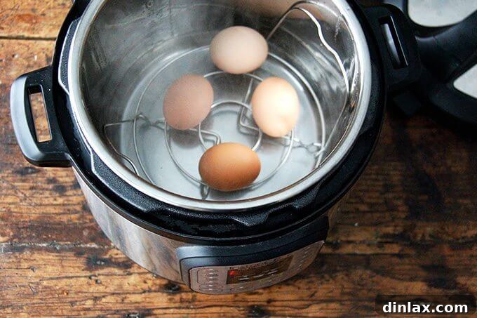 Instant Pot with its lid open after the 3 minutes has lapsed.