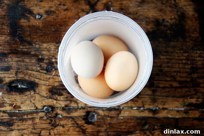 Instant pot soft boiled eggs cooling in ice water.