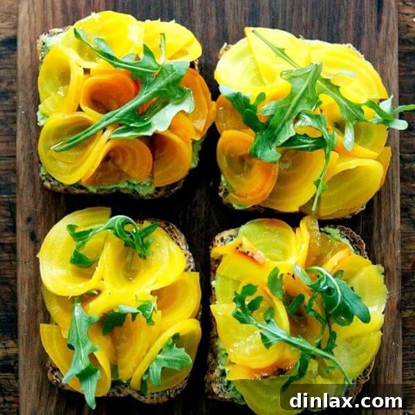 A board with beet-avocado tartines.