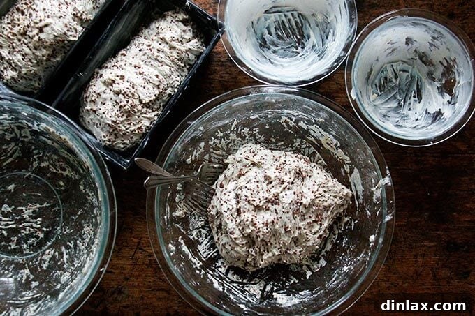 Golden Quinoa Flax Toast 11 Quinoa-flax dough divided into two portions and placed in Pyrex bowls for rising.