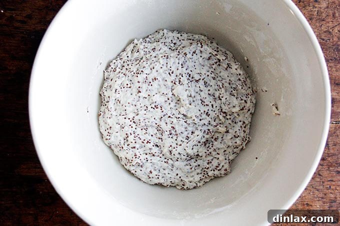 Golden Quinoa Flax Toast 4 A bowl of freshly mixed sticky quinoa-flax dough.
