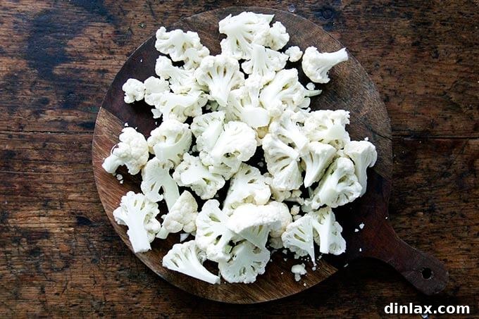 Cauliflower florets on a baking sheet