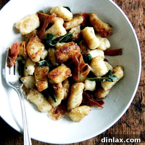 Delicious Potato Gnocchi with Crispy Prosciutto and Sage, perfect for a gourmet home-cooked meal.