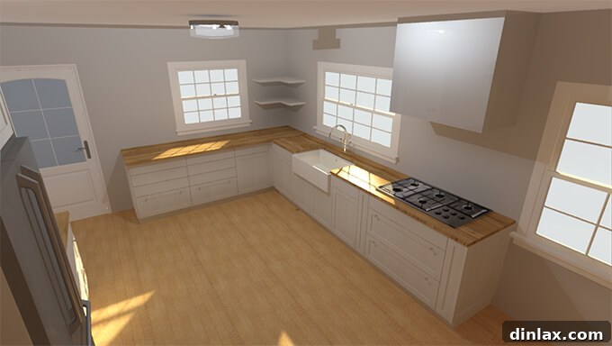 Detailed shot of kitchen island with sink and unique faucet, featuring a comfortable and inviting atmosphere