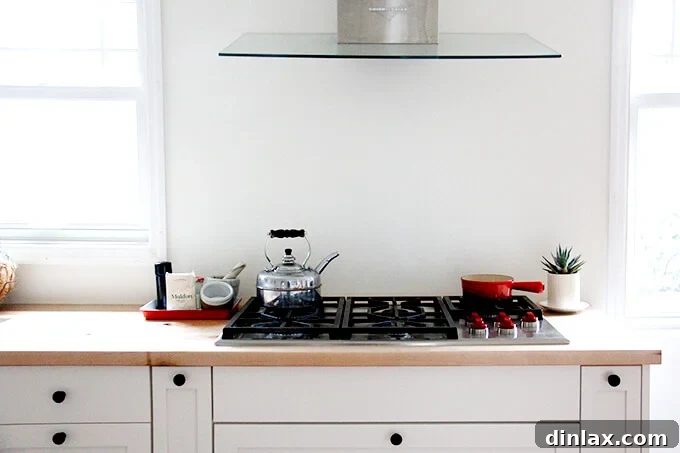 Kitchen counter space featuring Falcon Enamelware trays with organized jars and condiments.