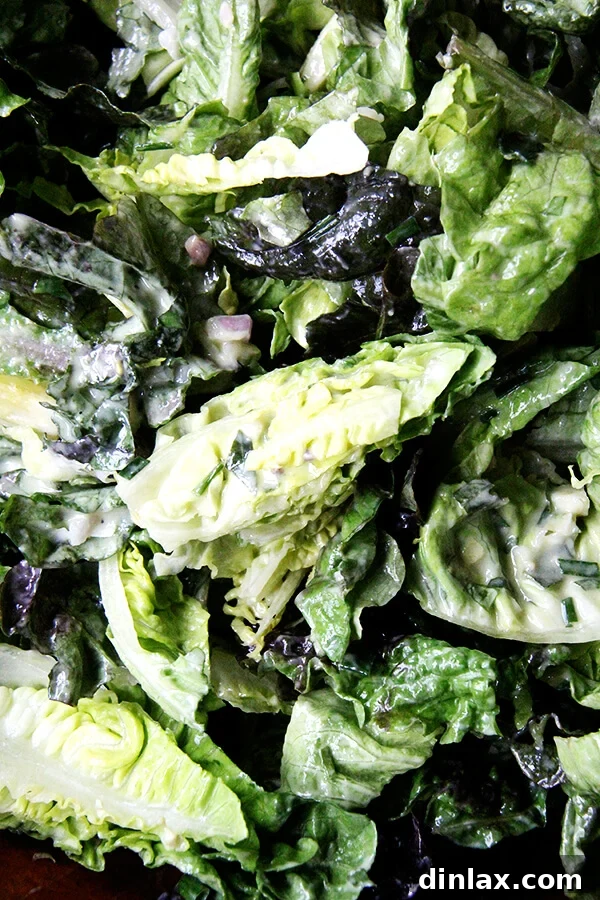 Crisp little gem lettuce served with a rich and herbaceous green goddess dressing.