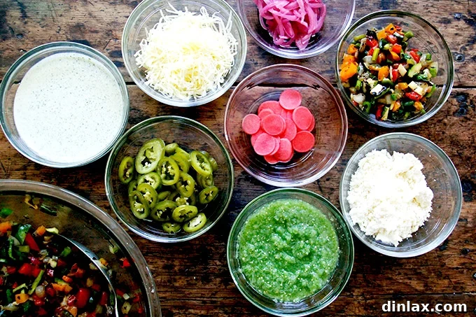 Taco toppings laid out for assembly
