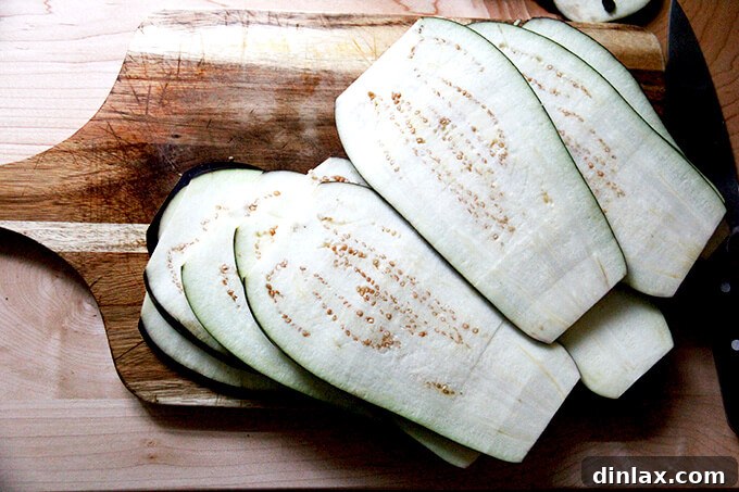 Sliced eggplant being roasted.