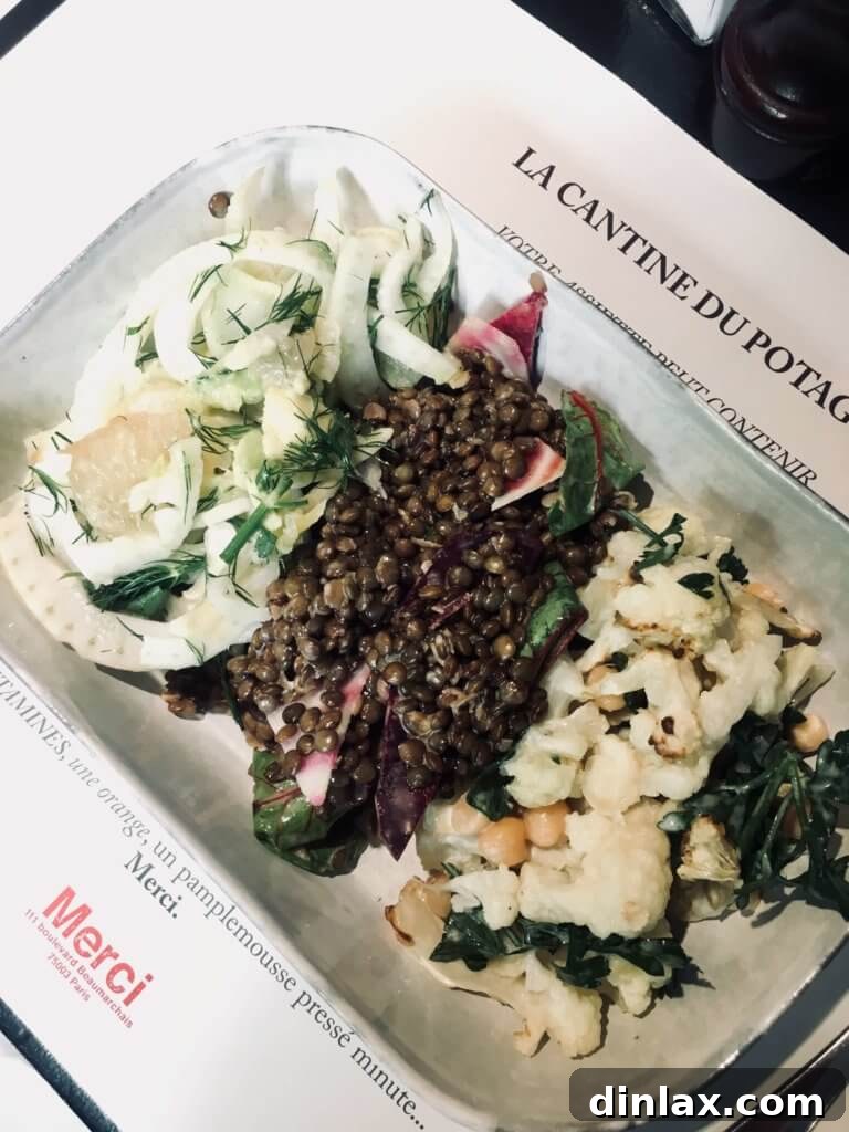 Parisian Gems 28 Close-up of a delicious lentil dish from Merci, showing its hearty ingredients.