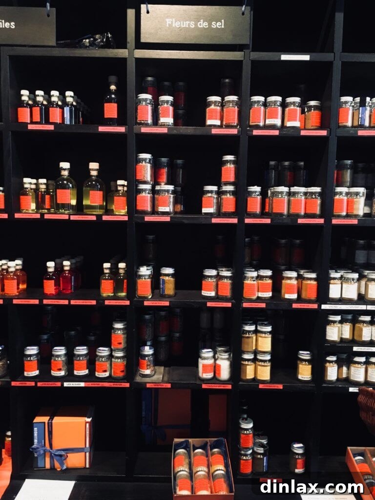 Parisian Gems 56 Interior display of various spices and spice blends at Epices Roellinger.