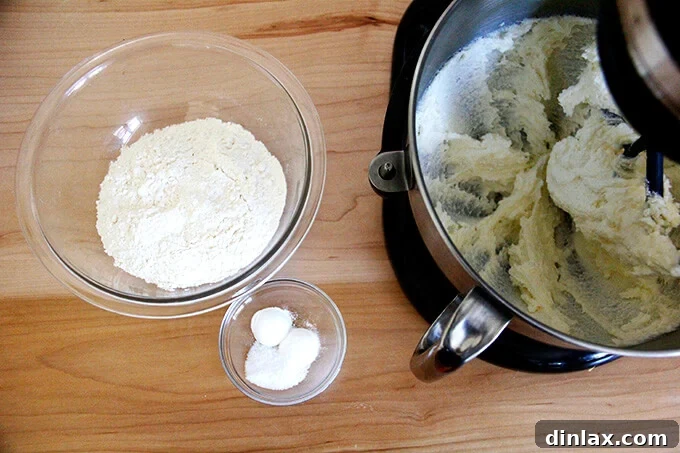 Golden Sugar-Crusted Apple Cobbler 4 An overhead shot of a stand mixer beating softened butter and sugar to create the cobbler batter.