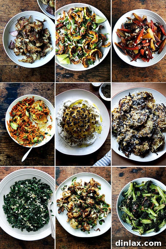 Autumn Vegetable Sides You'll Love 2 A vibrant montage of various healthy and delicious fall and winter vegetable side dishes, including roasted Brussels sprouts, cauliflower, squash, and vibrant salads, perfect for inspiring seasonal cooking.