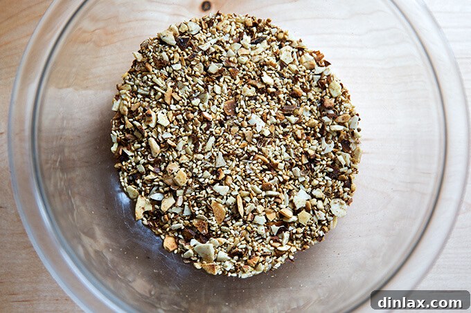 Golden Velvet Carrot Saffron Soup with Almond Dukkah Crunch 11 A bowl of freshly prepared Toasted Almond Dukkah.