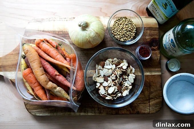 Golden Velvet Carrot Saffron Soup with Almond Dukkah Crunch 3 Ingredients for Carrot-Saffron Soup with Almonds.