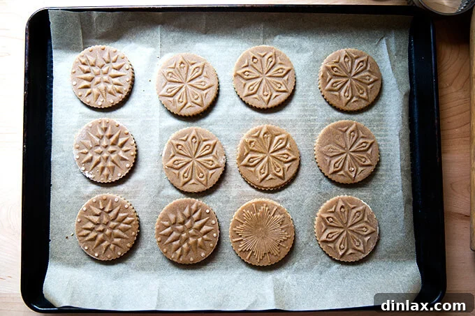 Brown Butter Muscovado Stamped Christmas Cookies 12 Just baked Stamped spiced brown butter muscovado cookies unbaked on sheet pan.