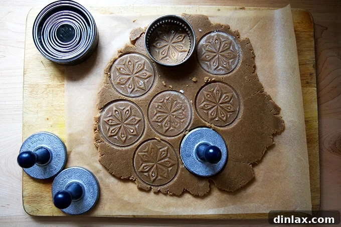 Brown Butter Muscovado Stamped Christmas Cookies 10 Rolled out cookie dough stamped with starry night cookie set.