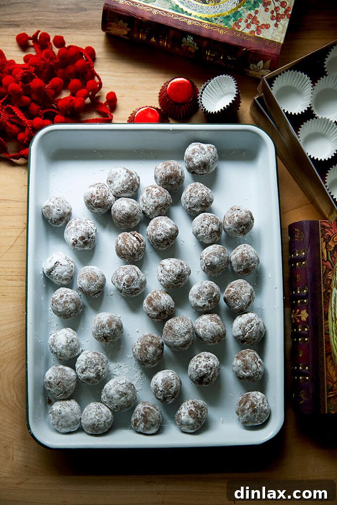 Quick and Boozy Holiday Rum Ball Delight 14 A pristine sheet pan showcasing a perfect arrangement of rum balls, ready to be chilled or presented.