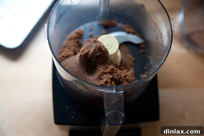 Quick and Boozy Holiday Rum Ball Delight 9 The rum ball batter after adding rum, forming a moist, cohesive mass in the food processor.