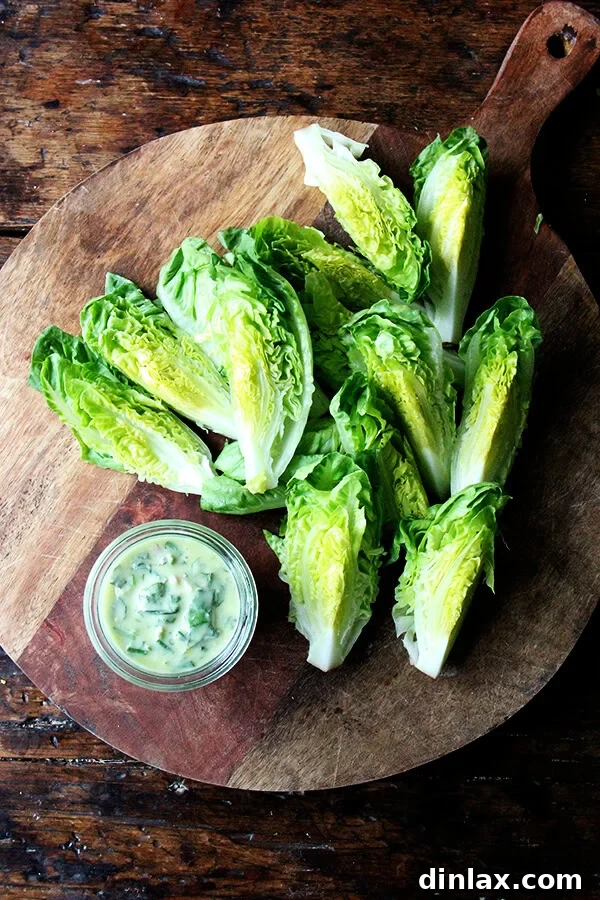 Sparkling Bites: Your Go-To Guide for New Year's Eve Appetizers 15 Crisp Little Gem Lettuce with Fresh Green Goddess Dressing