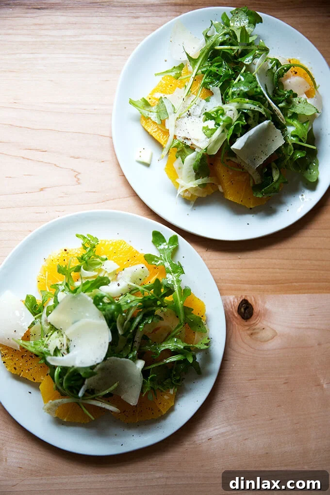 Two plates of refreshing Orange, Arugula & Fennel Salad