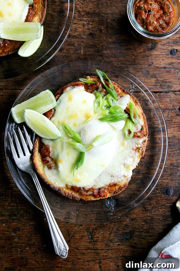 Huevos Rancheros with blistered salsa roja and poached eggs.