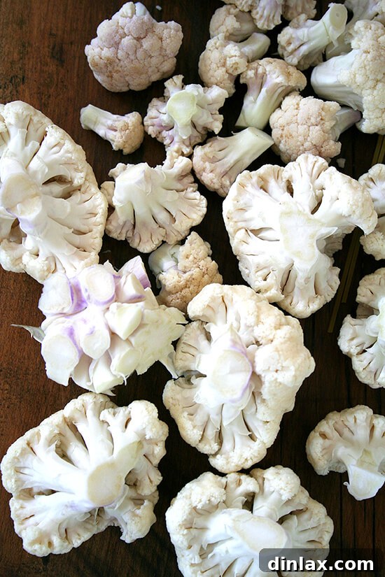 Fresh, whole cauliflower head, a key ingredient for a healthy soup