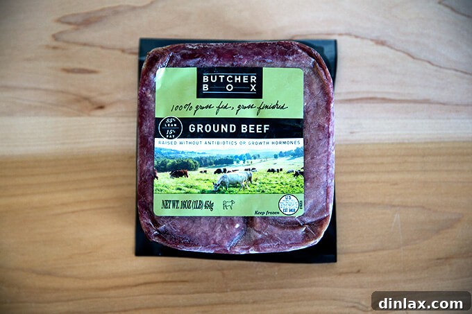 ButcherBox: Ethical Meats Straight to Your Door 6 A package of ButcherBox 100% grass-fed ground beef, individually sealed and frozen for convenience and freshness. High-quality protein ready to cook.